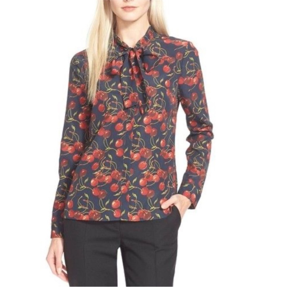 Ted Baker Ciera Cheerful Cherry Tie Neck Blouse 6
